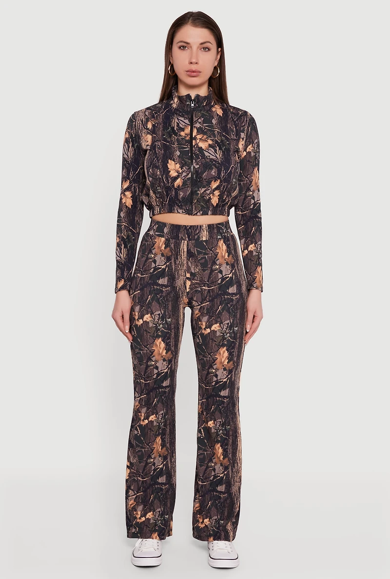 Tree Camo Scuba Cropped Zip Front Jacket