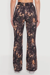 Womens Tree Camo Scuba High Waisted Pull On Pants, Brown, Size L