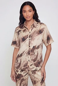Satin Printed Pattern Button Front Shirt