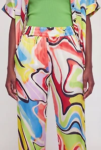 Satin Printed Pattern High Waisted Pants