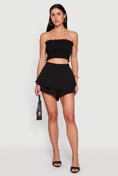 Crepe Knit Ruffle Tiered Shorts
