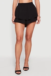 Crepe Knit Ruffle Tiered Shorts