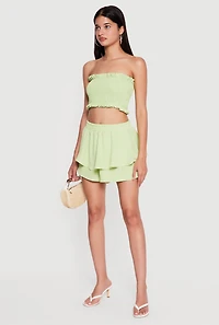 Crepe Knit Ruffle Tiered Shorts