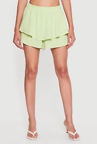 Crepe Knit Ruffle Tiered Shorts