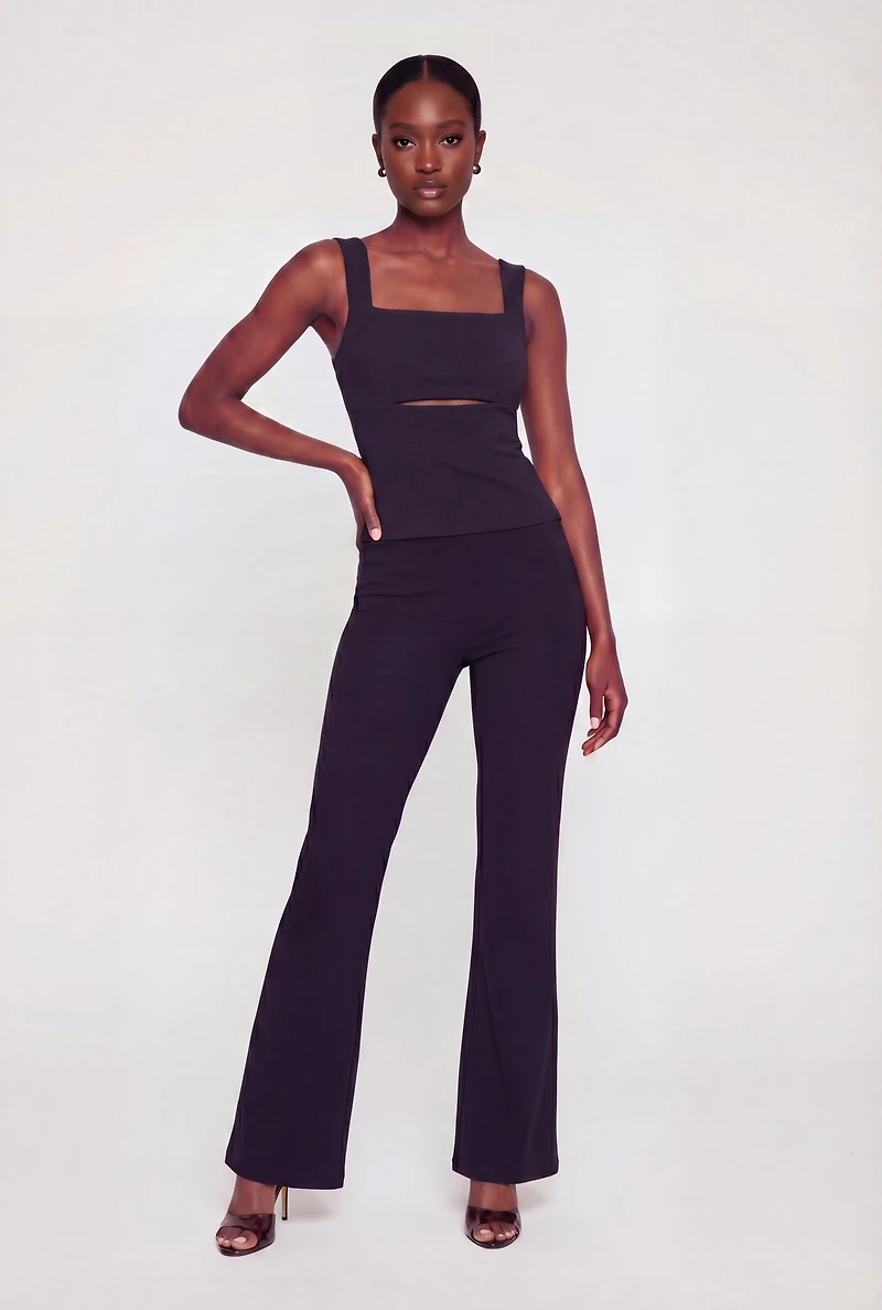 High Waisted Crepe Knit Casual Pants