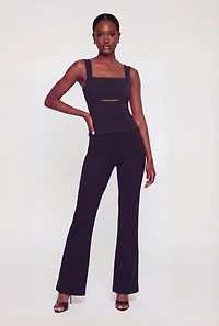 High Waisted Crepe Knit Casual Pants