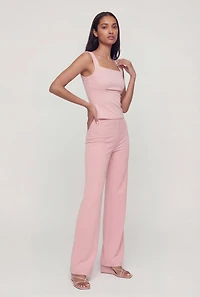 High Waisted Crepe Knit Casual Pants