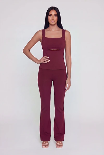 High Waisted Crepe Knit Casual Pants