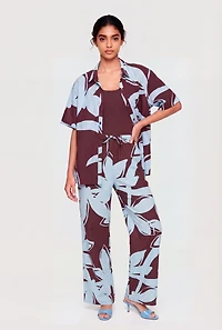 Crepe Knit Floral Button Front Shirt