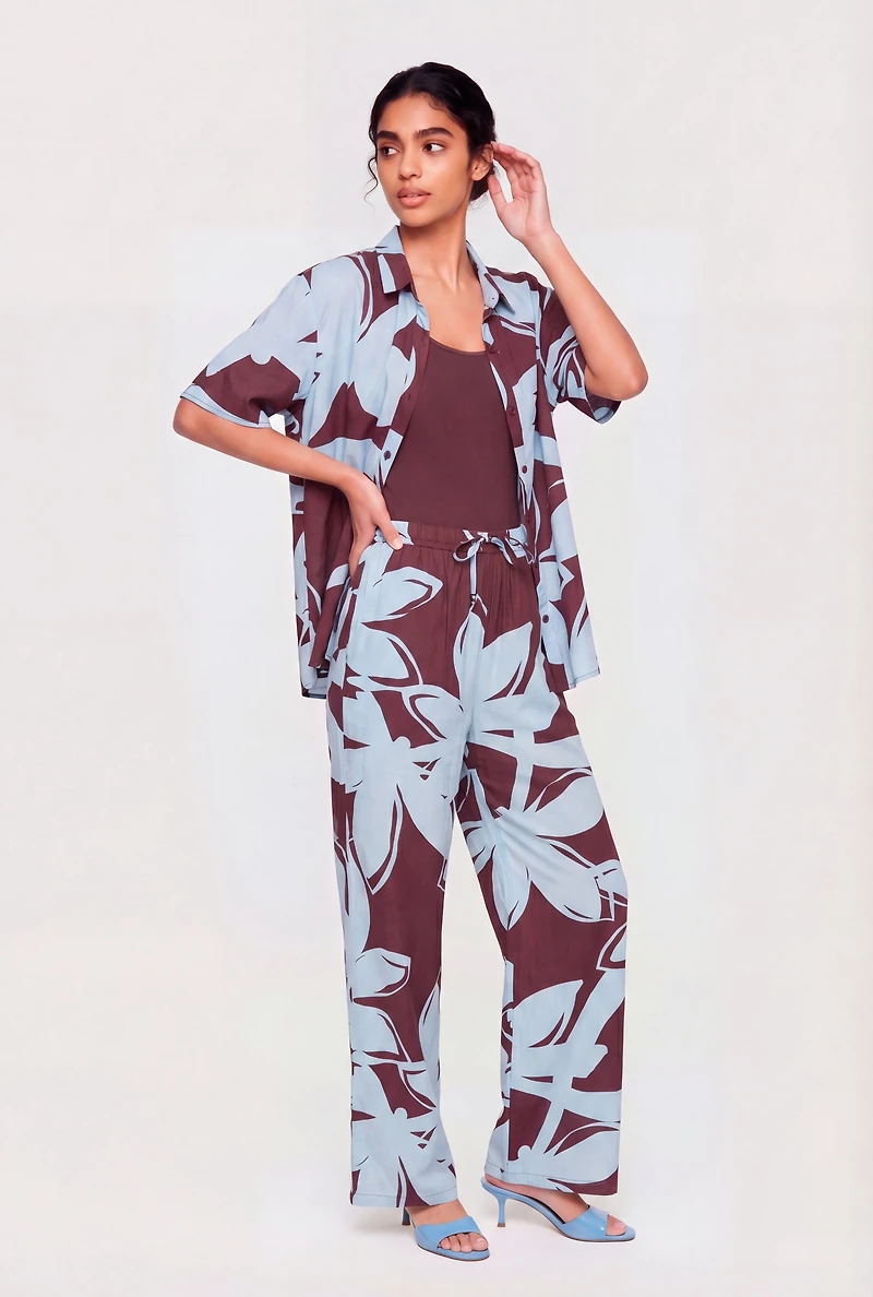 Crepe Knit Floral Button Front Shirt