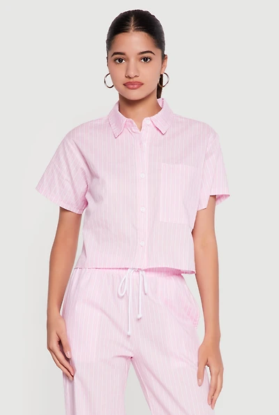 Pinstripe Short Sleeve Button Front Shirt