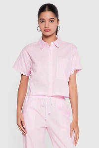 Pinstripe Short Sleeve Button Front Shirt