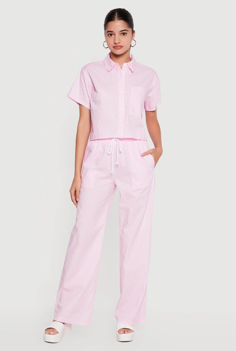 Pinstripe Short Sleeve Button Front Shirt