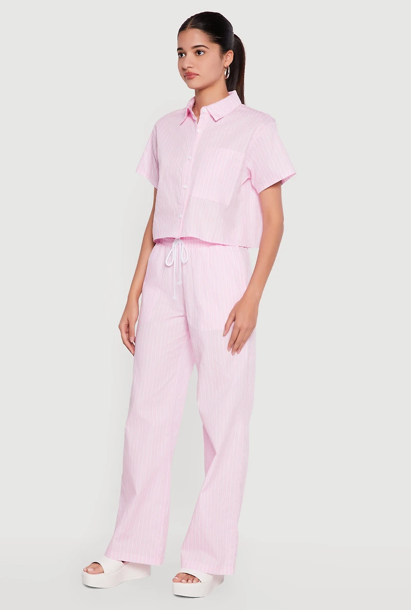 Pinstripe Short Sleeve Button Front Shirt