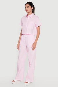 Pinstripe Short Sleeve Button Front Shirt