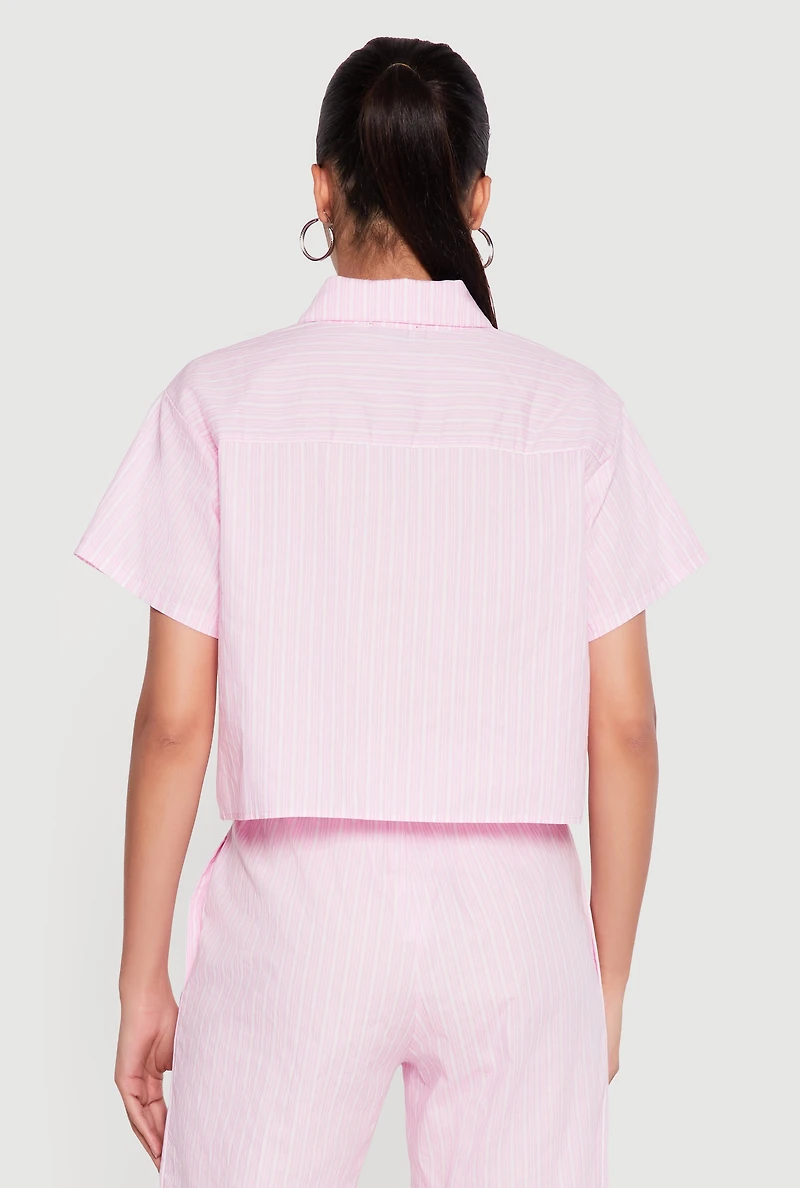 Pinstripe Short Sleeve Button Front Shirt