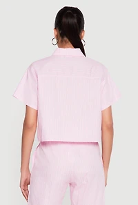 Pinstripe Short Sleeve Button Front Shirt
