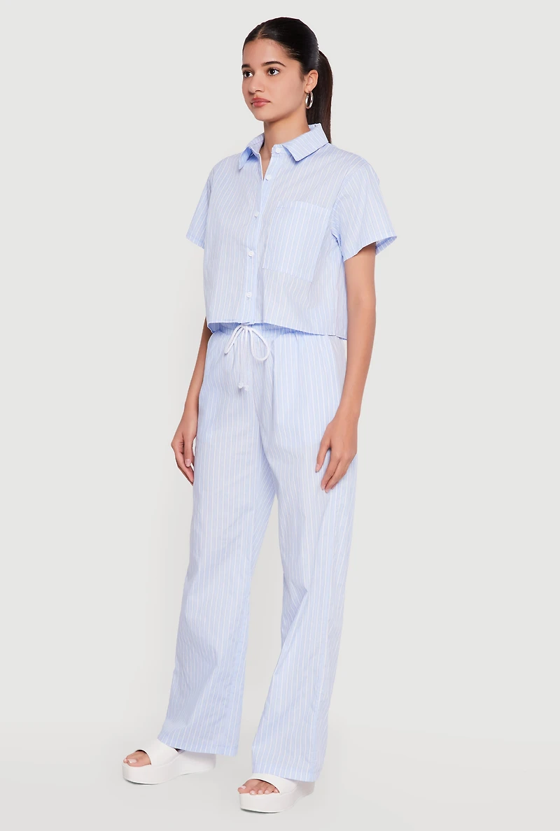 Pinstripe Short Sleeve Button Front Shirt