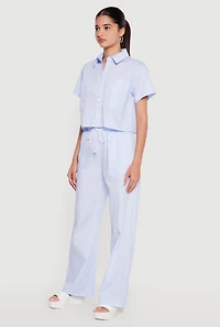 Pinstripe Short Sleeve Button Front Shirt