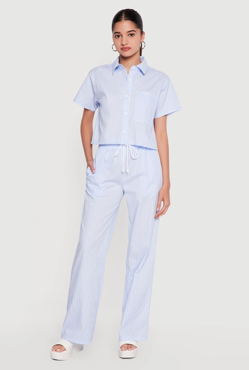 Poplin Pinstripe Drawstring Waist Pants