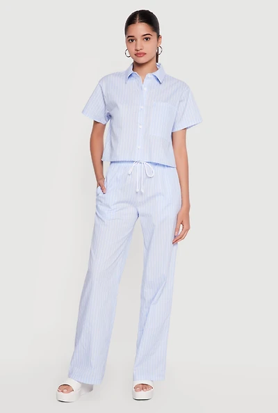 Poplin Pinstripe Drawstring Waist Pants