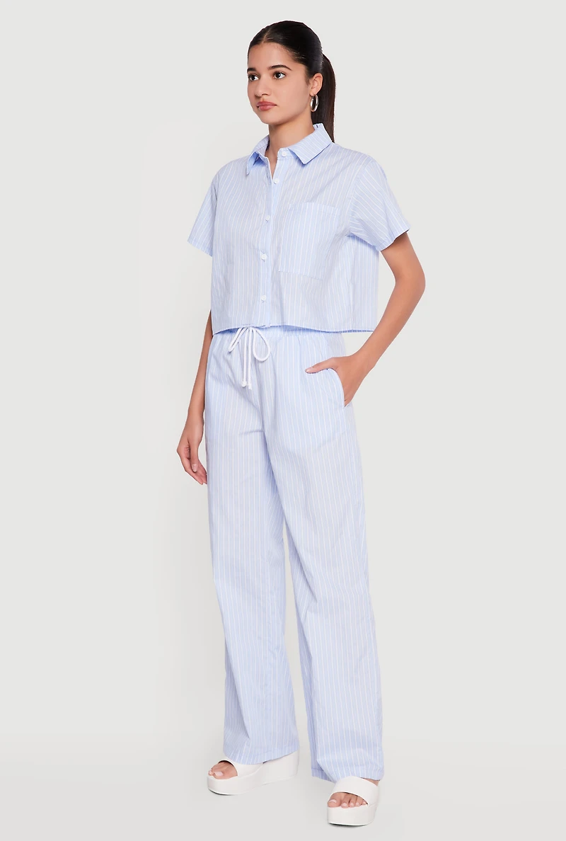 Poplin Pinstripe Drawstring Waist Pants