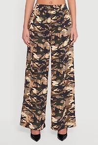 Camouflage Crepe Knit Pull On Straight Leg Pants