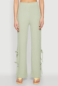 Womens Textured Knit Double Side Tie Slit Pants, Green, Size L