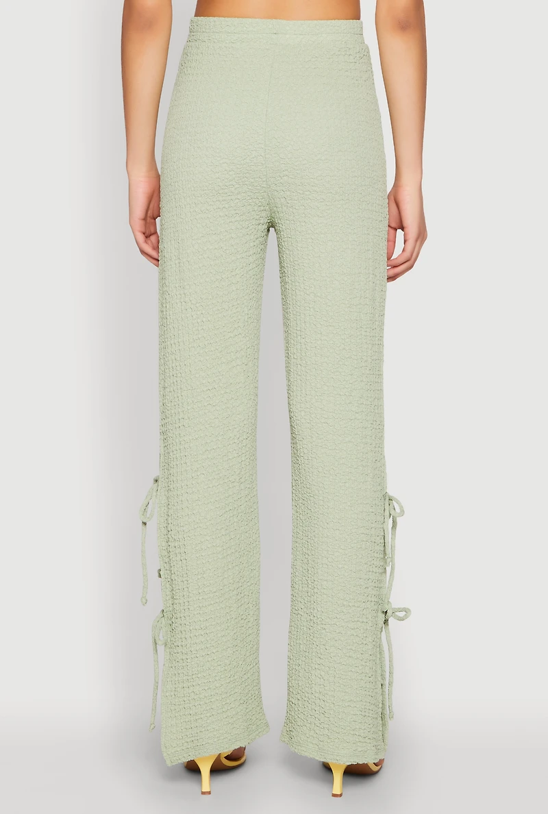 Womens Textured Knit Double Side Tie Slit Pants, Green, Size L