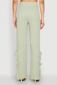 Womens Textured Knit Double Side Tie Slit Pants, Green, Size L