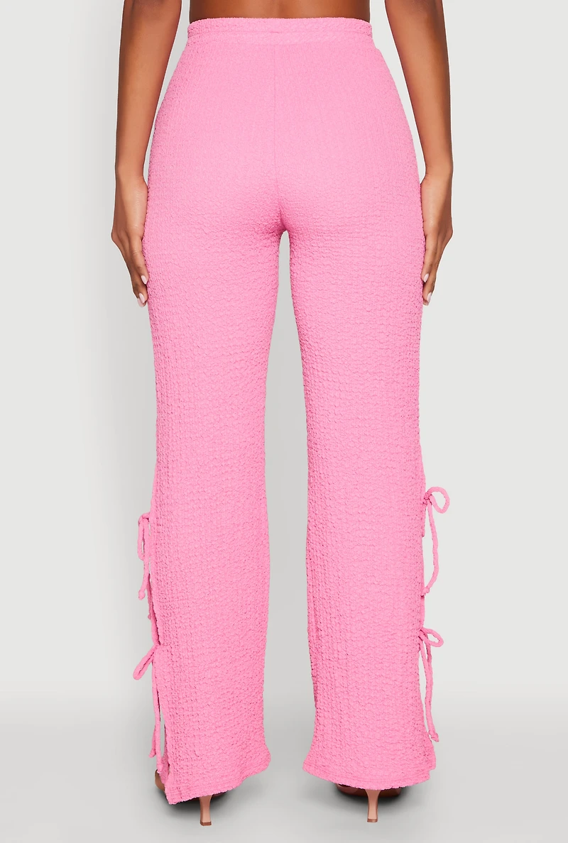Womens Textured Knit Double Side Tie Slit Pants, Pink, Size S