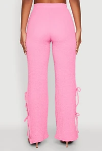 Womens Textured Knit Double Side Tie Slit Pants, Pink, Size S