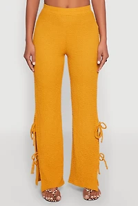 Womens Textured Knit Double Side Tie Slit Pants, Yellow, Size M