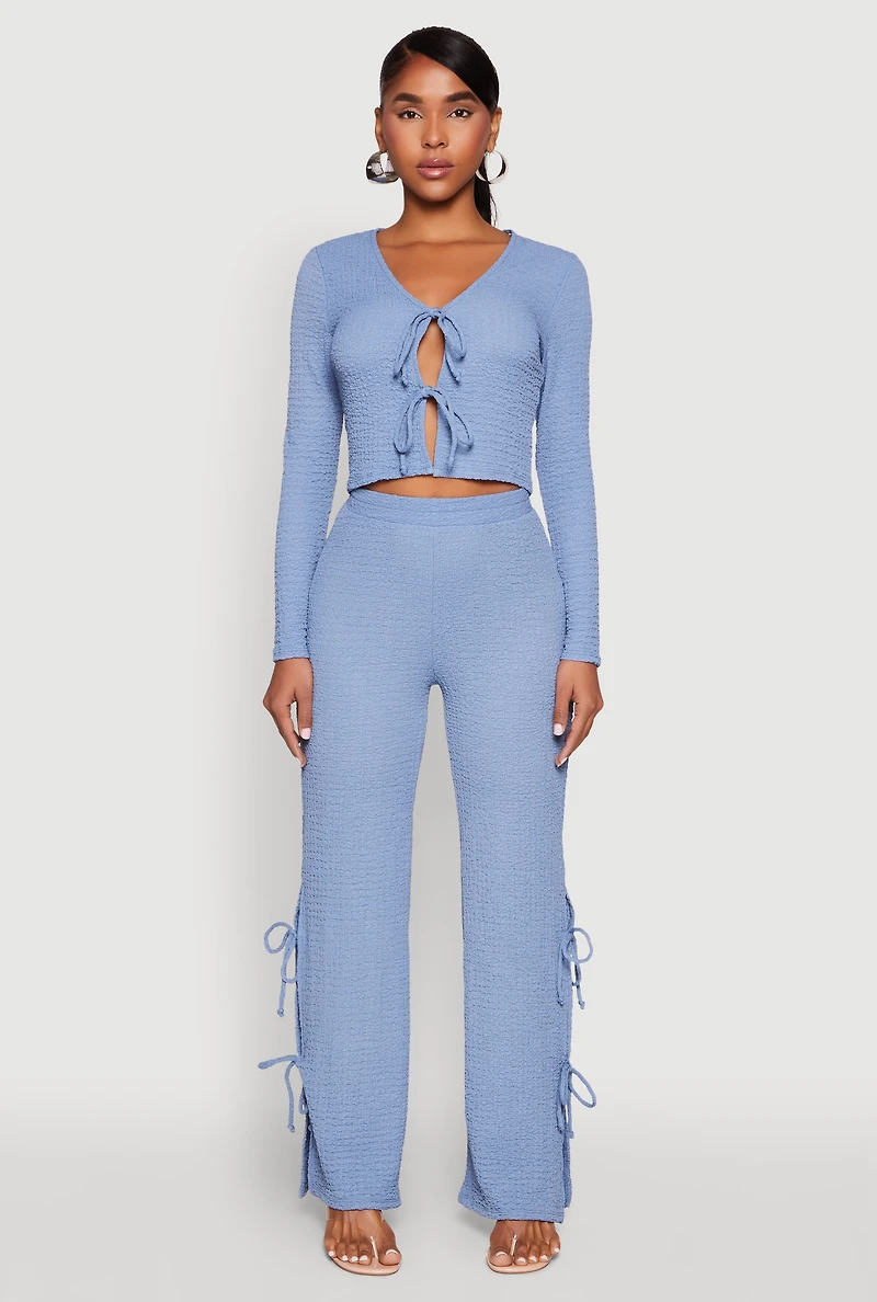 Womens Textured Knit Double Side Tie Slit Pants,