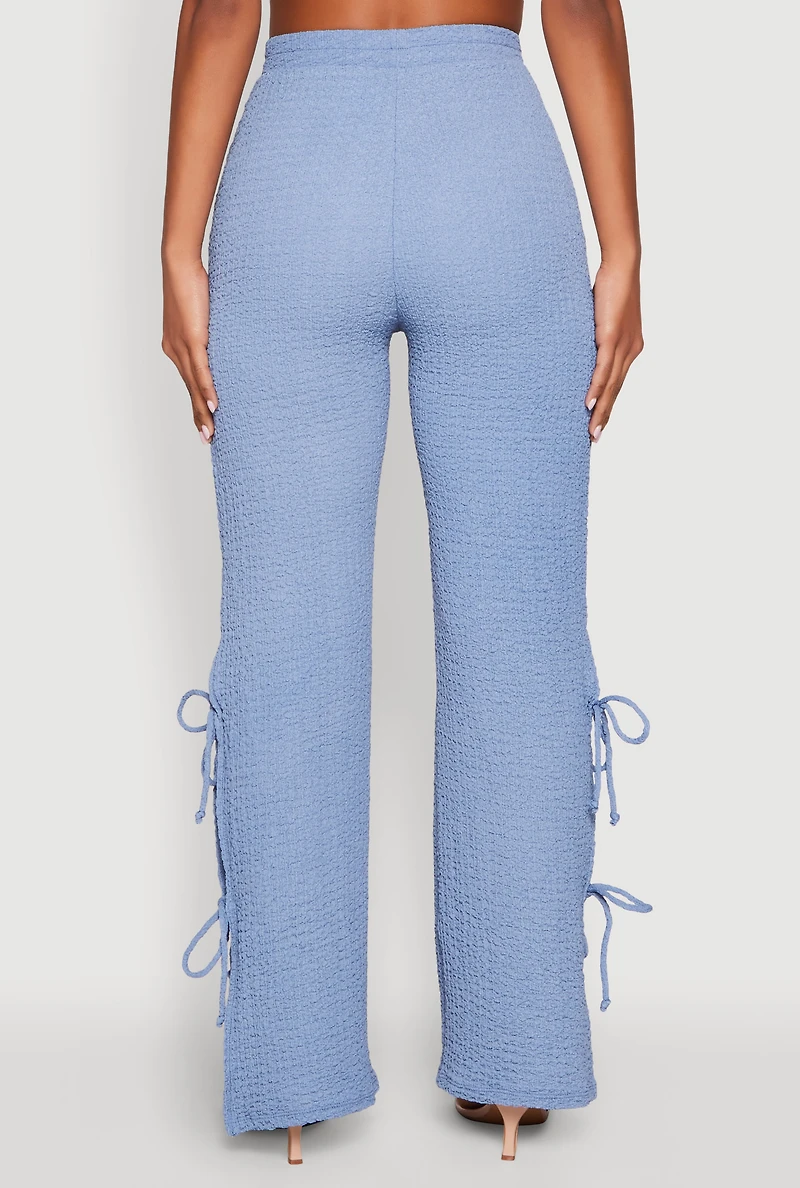 Womens Textured Knit Double Side Tie Slit Pants,