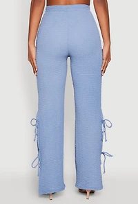 Womens Textured Knit Double Side Tie Slit Pants,