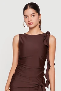 Sleeveless High Neck Blouse with Ruffle Detail
