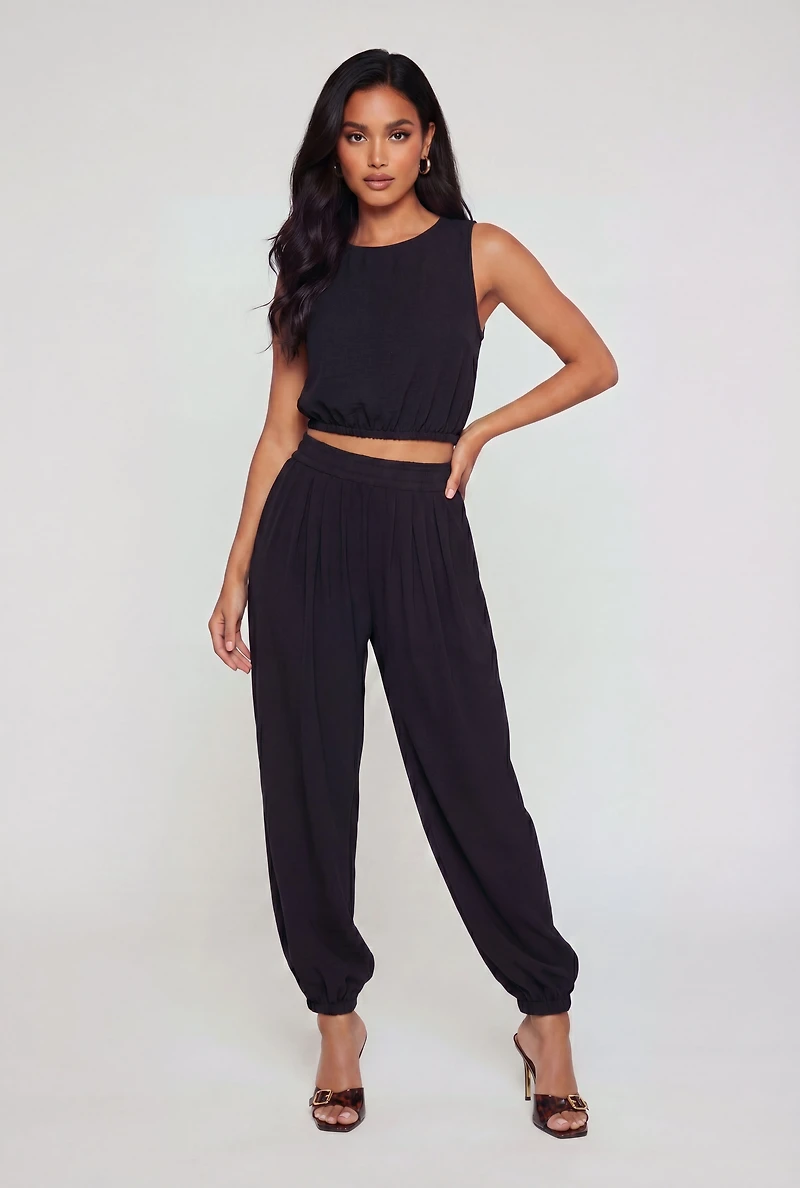 Crepe Knit High Waisted Pleated Harem Pants