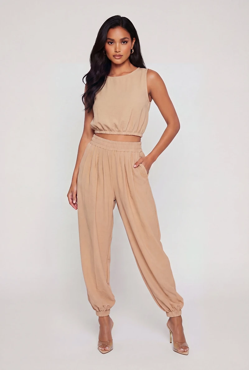 Crepe Knit High Waisted Pleated Harem Pants