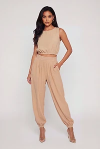 Crepe Knit High Waisted Pleated Harem Pants