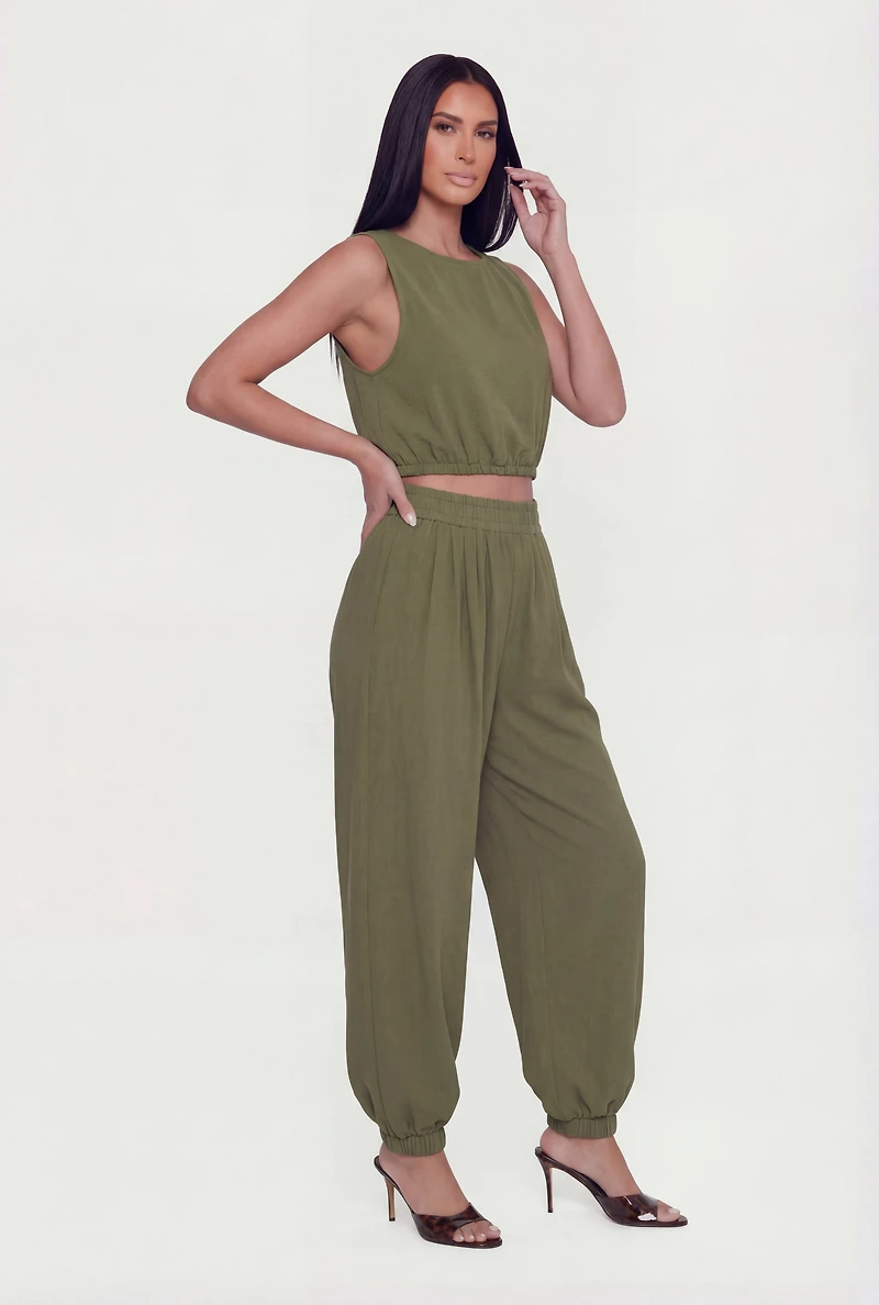 Crepe Knit High Waisted Pleated Harem Pants