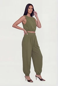 Crepe Knit High Waisted Pleated Harem Pants