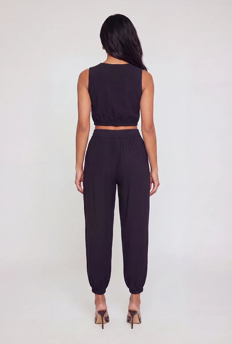 Crepe Knit Sleeveless High Neck Crop Top