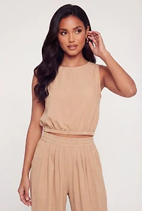 Crepe Knit Sleeveless High Neck Crop Top