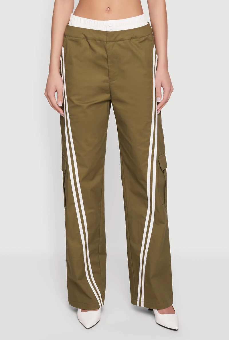 Varsity Stripe Detail Straight Leg Cargo Pants