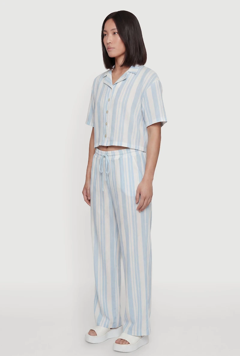 Striped High Waisted Straight Leg Casual Pants