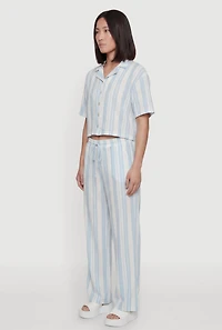 Striped High Waisted Straight Leg Casual Pants