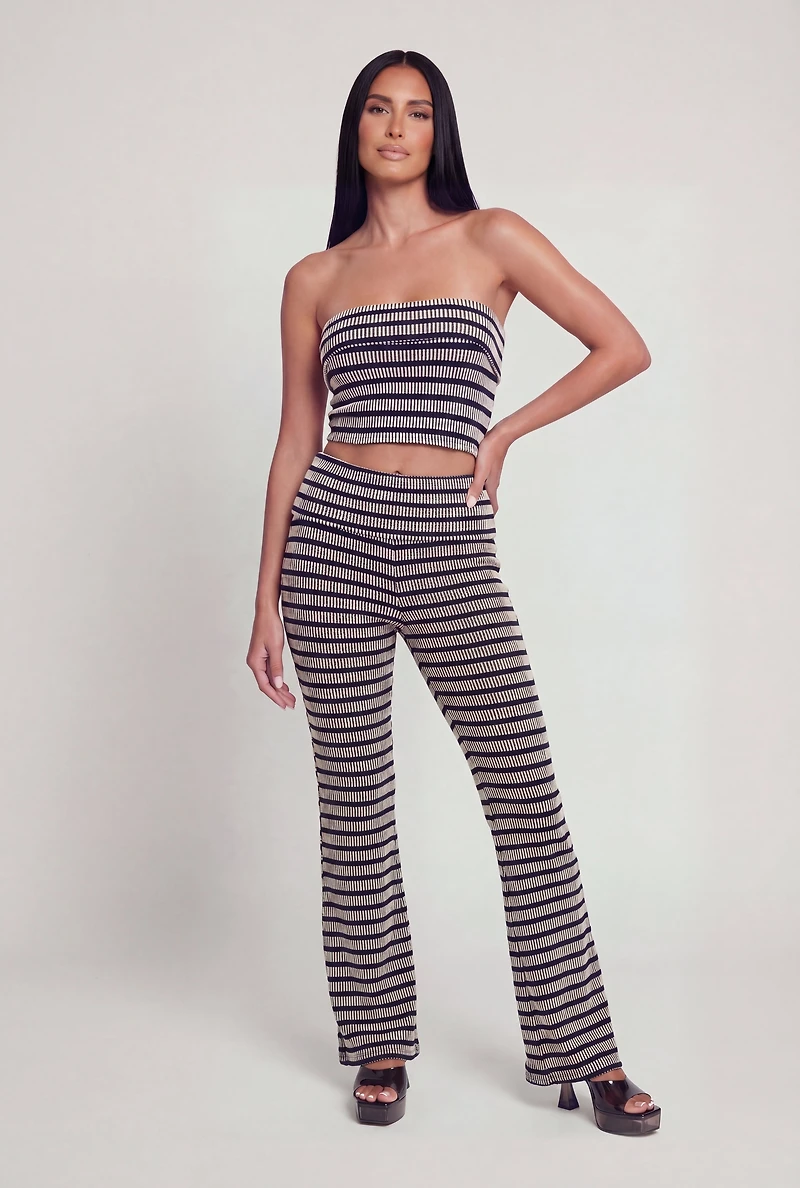 Striped Ribbed Knit Fold Over Tube Top