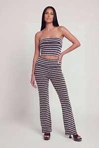 Striped Ribbed Knit Fold Over Tube Top