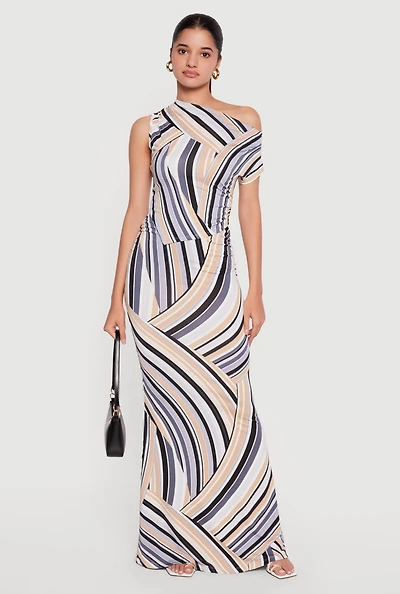 Striped Side Ruched High Waisted Mermaid Skirt